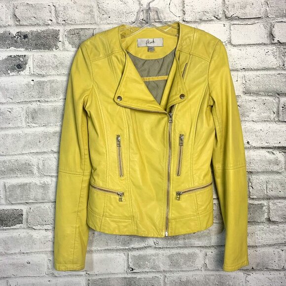 Blink Soft Butter Yellow Leather Biker Moto Jacket - Picture 1 of 16